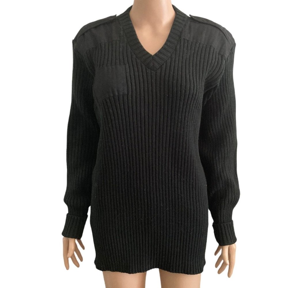Vintage Logan Military Supply Sweater mens Medium Ribbed Black